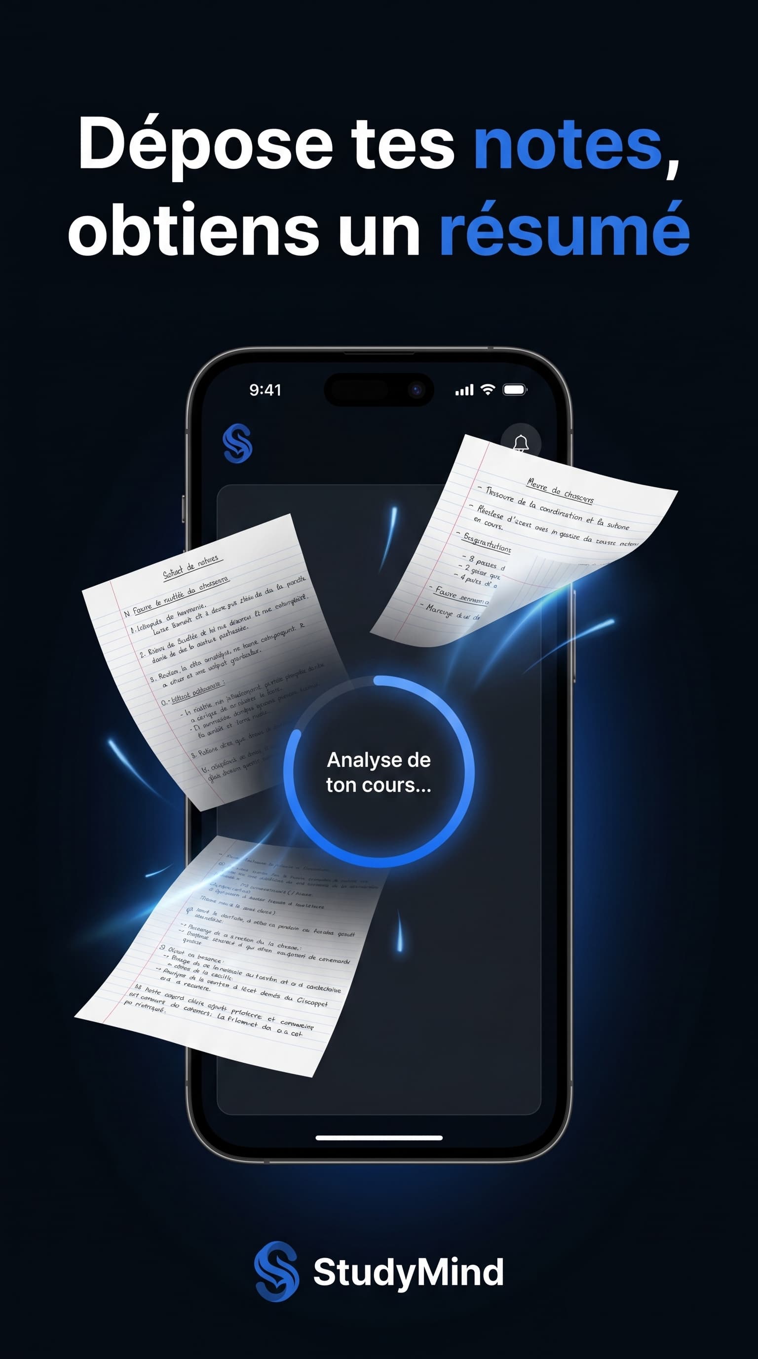 Analyse de cours StudyMind — dépose tes notes et obtiens un résumé instantané